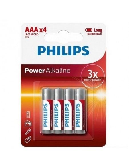 Philips Power Alkaline Pilas Alcalinas AAA LR03 1.5V Pack 4 Unidades
