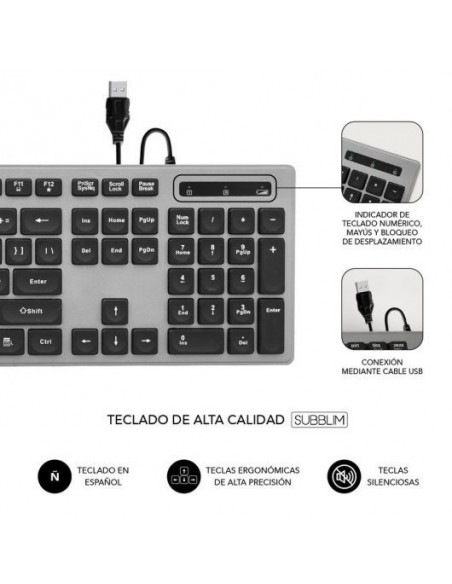 Subblim Ergo Silent Flat Teclado USB Negro/Gris