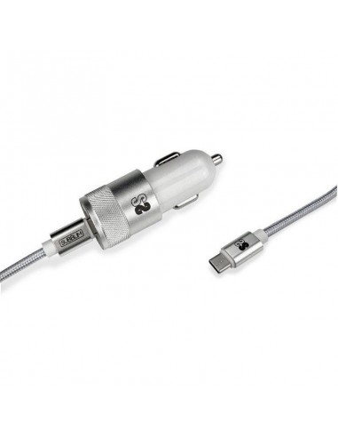 Subblim Cargador de Coche 2xUSB + Cable USB-C Plata