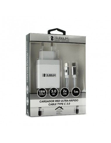 Subblim Cargador de Pared USB 2.4A + Cable USB-C Blanco