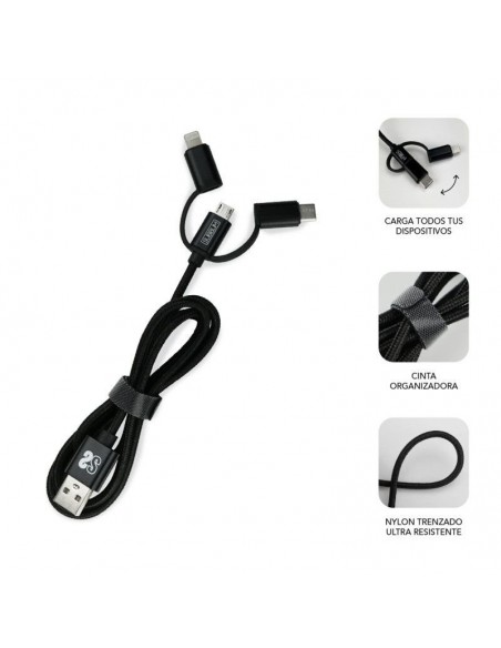 Subblim Cargador de Coche 2xUSB + Cable USB 3 en 1 Lightning/MicroUSB/USB-C Negro