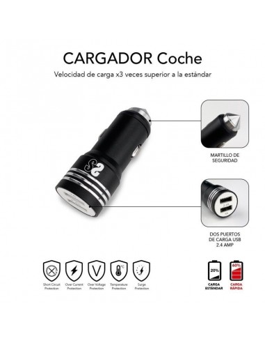Subblim Cargador de Coche 2xUSB + Cable USB 3 en 1 Lightning/MicroUSB/USB-C Negro