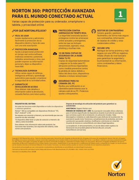 Norton 360 Standard 1 Usuario 1 Dispositivo 1 año