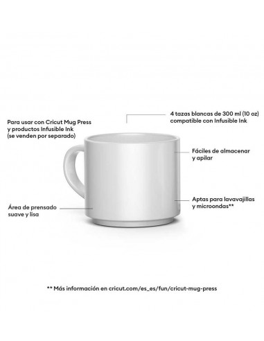 Cricut Pack 4Tazas Apilables 300 ml / 10 onzas Blancas Sublimación Infusible