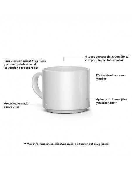 Cricut Pack 4Tazas Apilables 300 ml / 10 onzas Blancas Sublimación Infusible